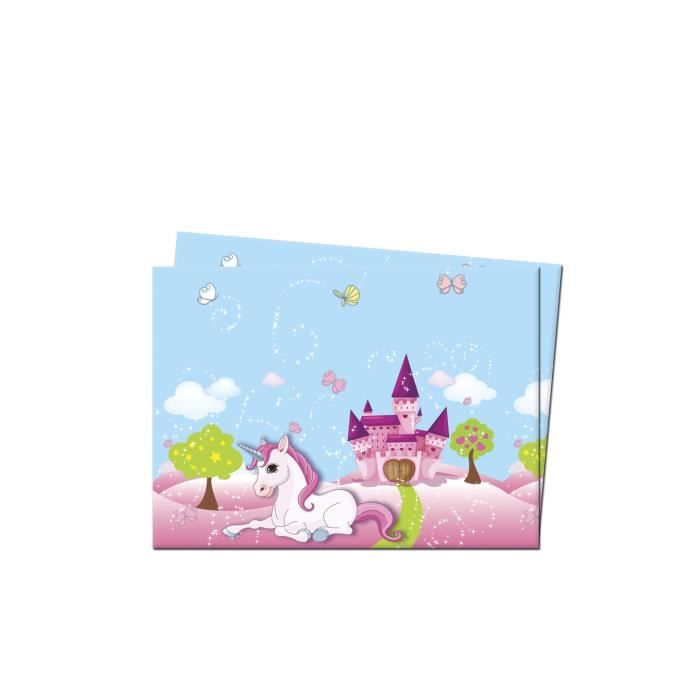 Nappe en plastique - Licorne - 120 x 180 cm - Motifs paysage - Couleurs Rose et Bleu