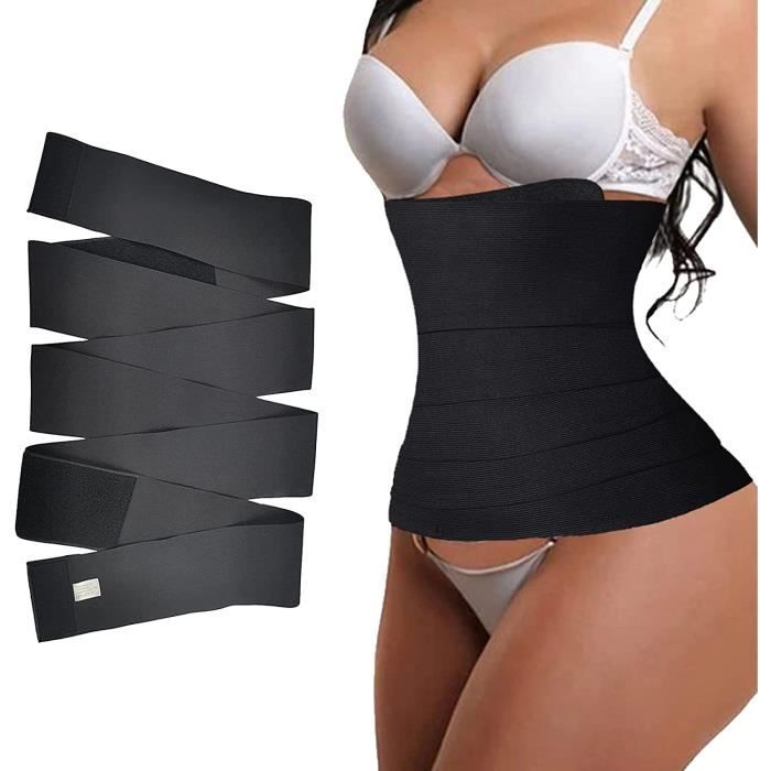 Gaine Ventre Plat - Ceinture de Sudation Femme - Taille Réglable Extensible - Noir - Fitness