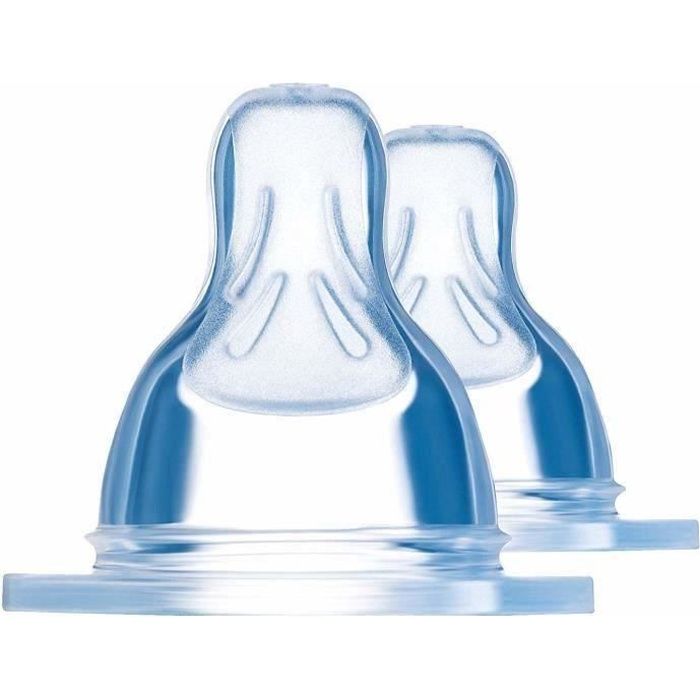 Tétines débit moyen n° 2 silicone - MAM BABY - Bout aplati - Bleu
