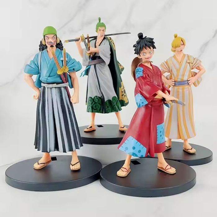 Figurine Anime One Piece Wano Country Kimono Luffy Zoro Sanji Usopp 4 pièces PCS