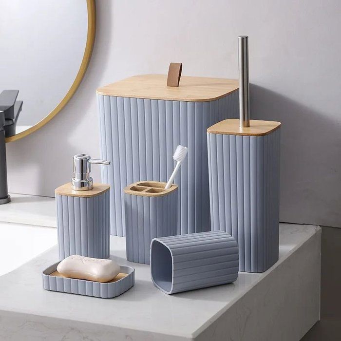 Ensemble de salle de bain - Élégance - 6 pièces - Plastique résistant - Couleur gris - Pratique
