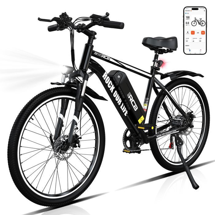 RCB Elektrisk Cykel 26 Tum E-Cykel Urban Vuxen, Motor 350W, Batteri 36V/10.4Ah, 7 Växlar, APP Kontroll, Svart