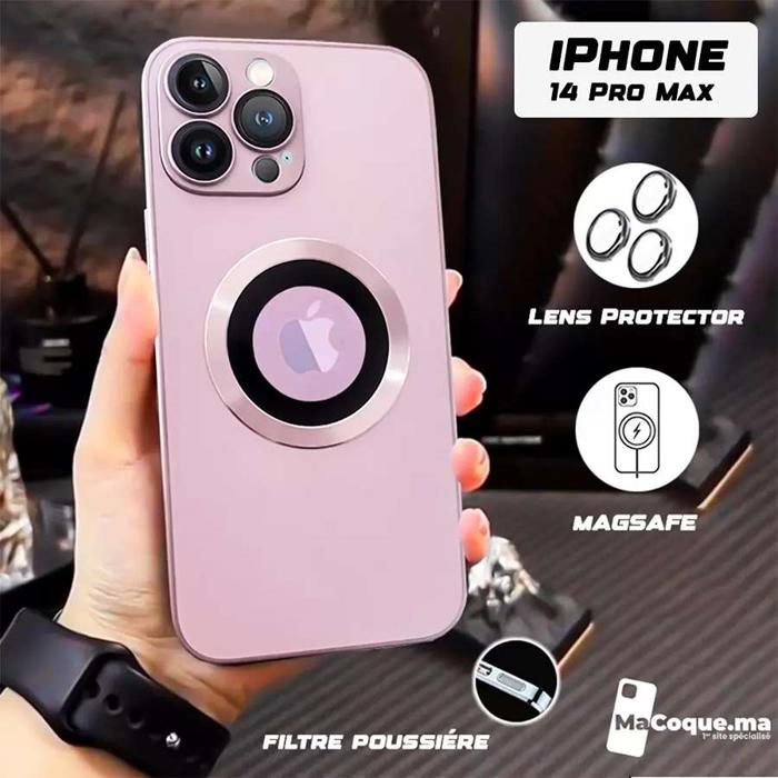 Chanel Pink Coque iPhone 14 PRO MAX Magnétique/Magsafe/LENS Protector/Filtre Poussière/Galvanisée