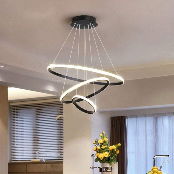 Suspension 3 anneaux LED avec télécommande pour changer lumiére