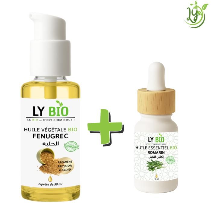 LYBIO PACK HUILE FENUGREC 50ML - POMPE + HUILE ESSENTIEL ROMARIN 10ML