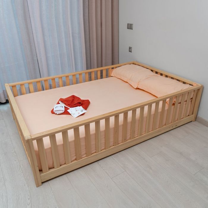 Parure drap housse Lit Montessori 120 cm x 200 cm Saumon + 2 Taies d'oreiller 80 cm x 60 cm