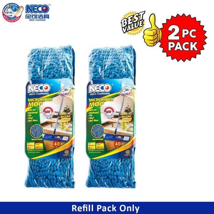 Neco 2 recharge de Balai serpillere microfibre bleu - 40cm