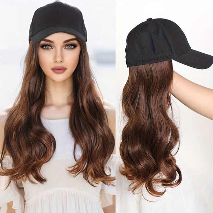 Perruque cheveux bouclés - Non spécifié - Longueur moyenne - Casquette réglable - Marron clair - Femme