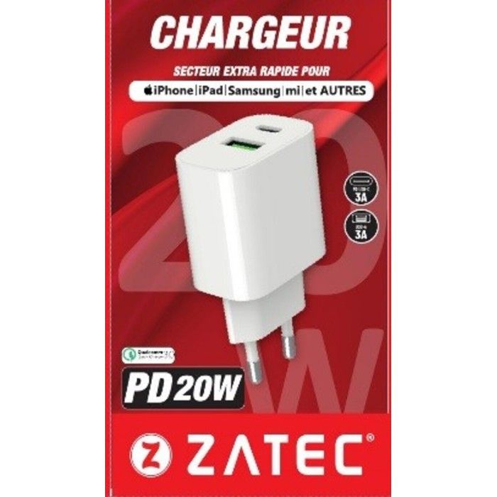 Chargeur PD 3A                                     20W 2 ports (USB & C)