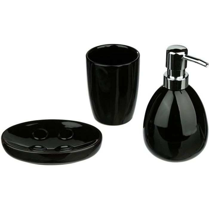Set d'accessoires de salle de bain - Noir brillant - Céramique - Contemporain - 3 pièces - Dimensions variées