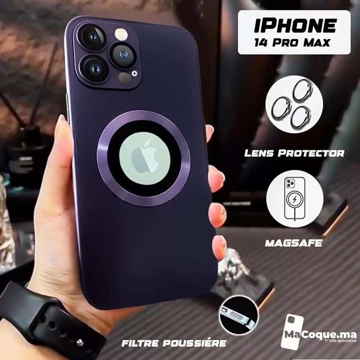 Dark Purple Coque iPhone 14 PRO MAX Magnétique/Magsafe/LENS Protector/Filtre Poussière/Galvanisée