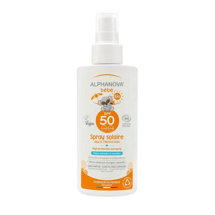 Spray solaire - Alphanova - Bébé - SPF50 - 125g - Hypoallergénique - Résistant à l'eau