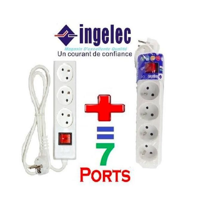 Pack 2 Rallonge Multiprise Bloc Multiprises électrique 7 prises   interrupteur