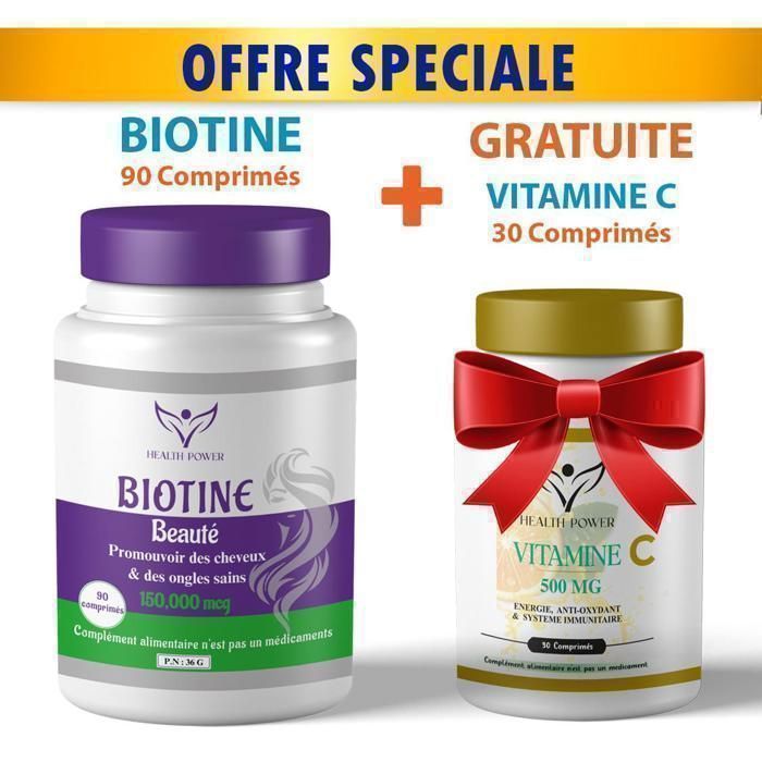 PACK = BIOTINE Beauté 90 comprimés + Gratuite Vitamine C 30 Comprimés