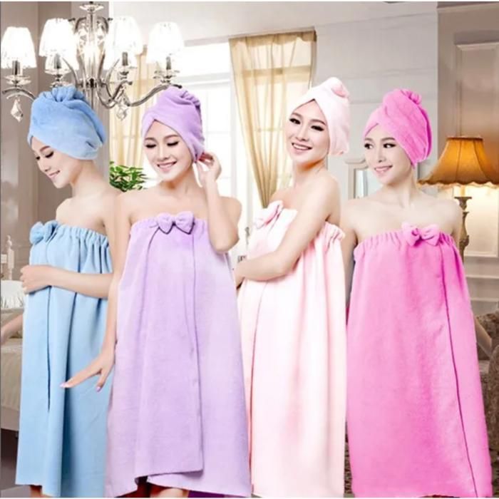 Ensemble luxueux de serviettes de bain et bonnet de bain pour femmes et filles(Couleur aléatoire)