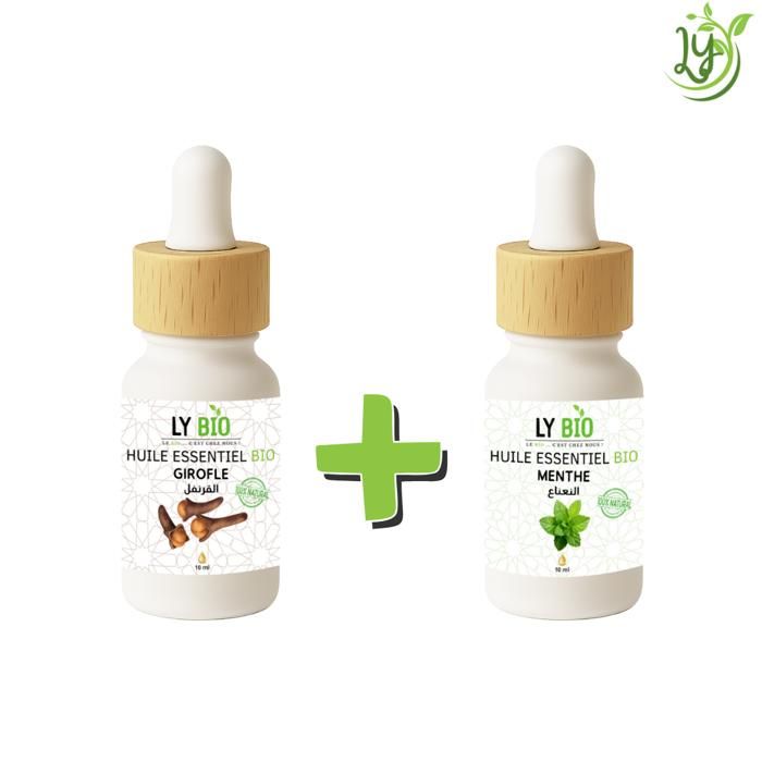 Pack Huile Essentielle - LYBIO - Girofle 10ml - Menthe 10ml - Propriétés Antibactériennes - Effets Tonifiants
