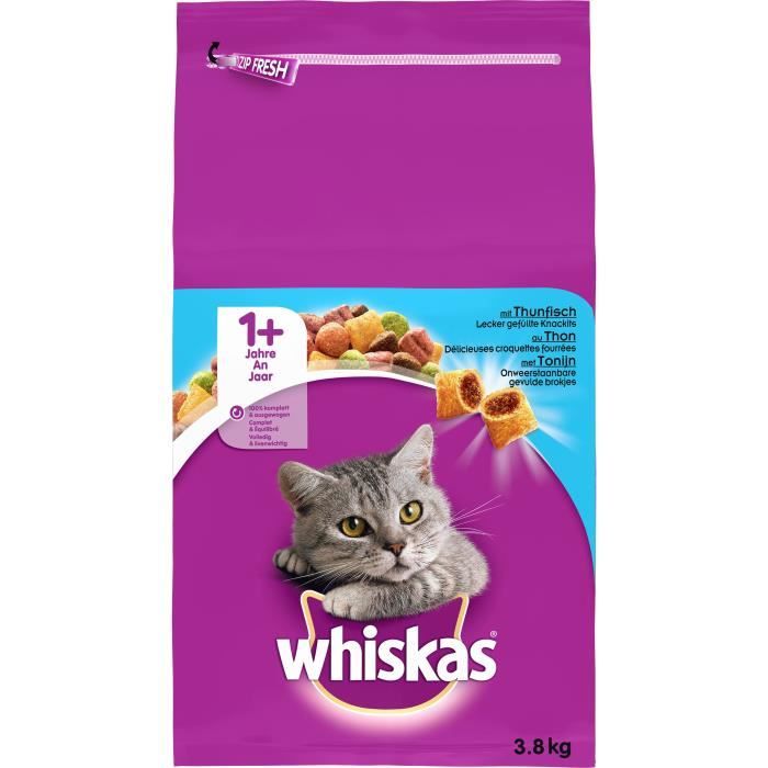 Croquettes - WHISKAS - Au thon - 3,8 kg - Aliment complet - Système urinaire sain