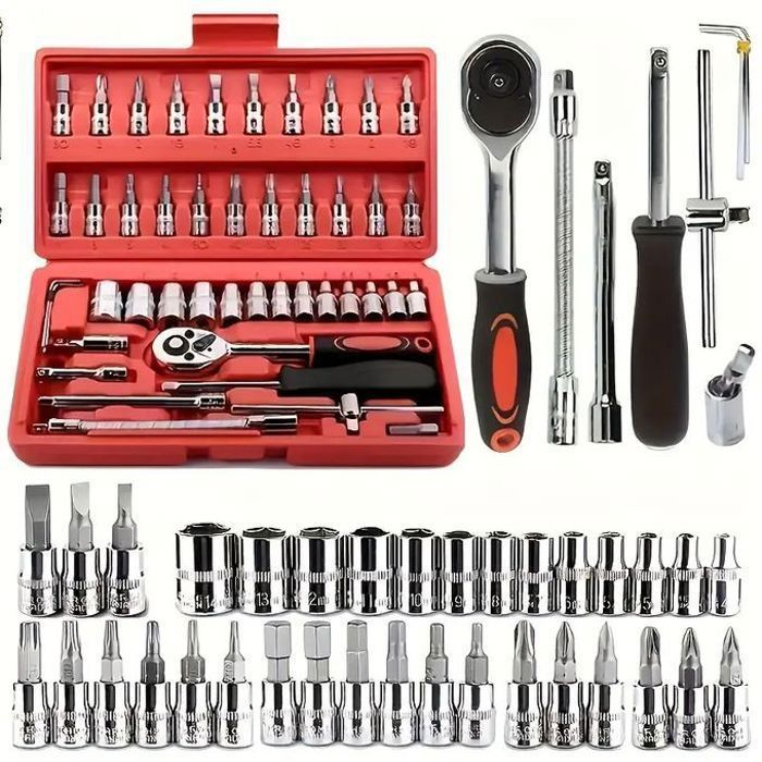 Kit de Réparation Automobile - Ultimatif - 46 pièces - Clé à Cliquet - Douilles - Tournevis