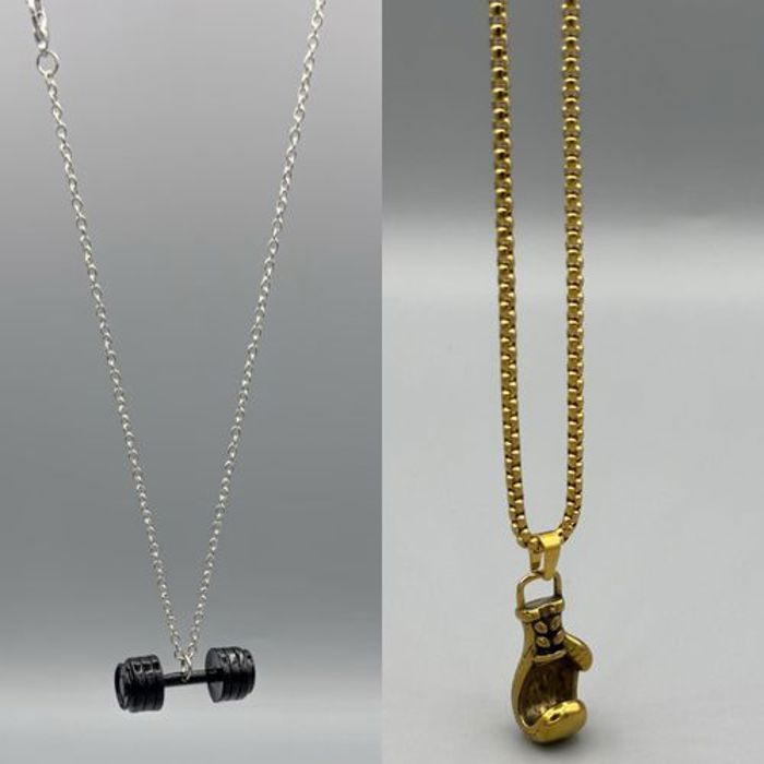 Collier - Pack 2 - Acier - Doré et Argenté - 22 pouces - Fitness