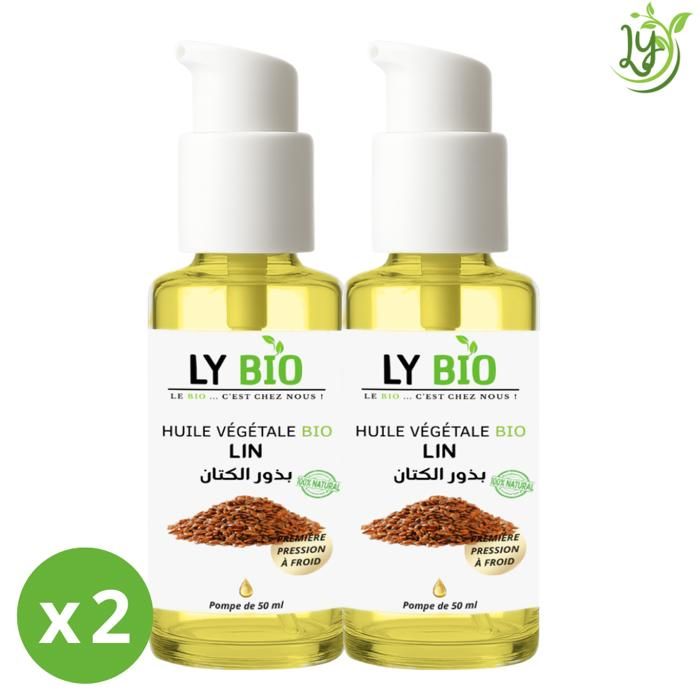 Huile de lin - LYBIO - 50ml - Lot de 2 bouteilles - Réparateur - Tous types de cheveux