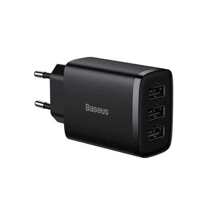 Adaptateur secteur 3x ports USB-A 17 W Baseus Compact - noir - TU