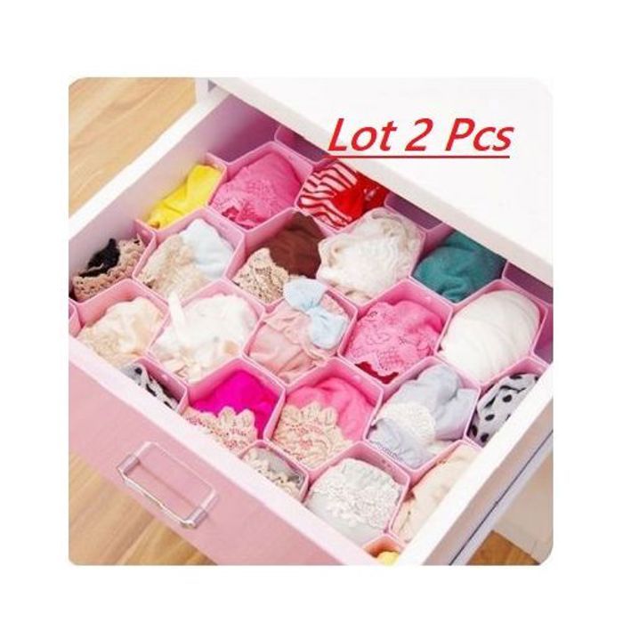 Lot de 2 Rangement de Tiroir, Diviseur 36 Compartiment en plastique Rose