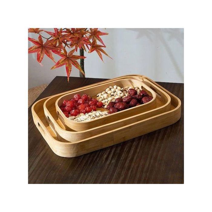 Ensemble de 3 plateaux de service en bois rustique - Polyvalents pour le thé, les pâtisseries et les repas