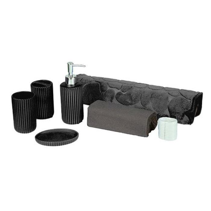 Pack Salle de Bain - Assina - Seya - 6 Accessoires - Céramique - Noir