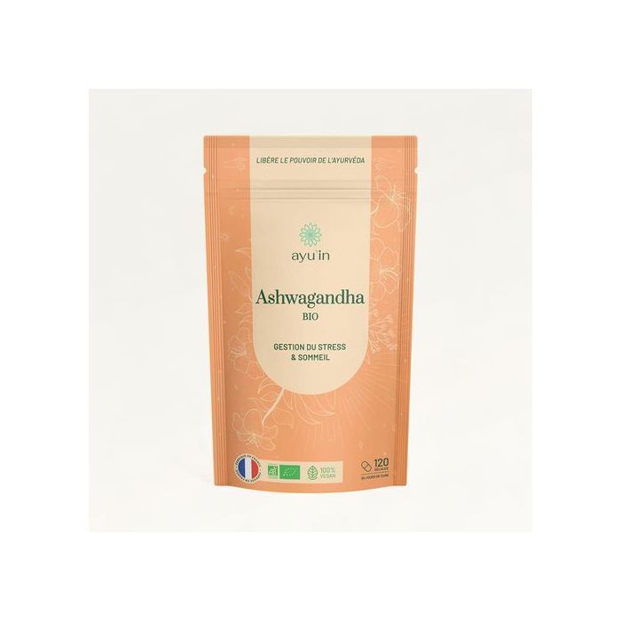 ayu'in Ashwagandha Bio et Végan - stress & sommeil, 120 gélules - Made in France -