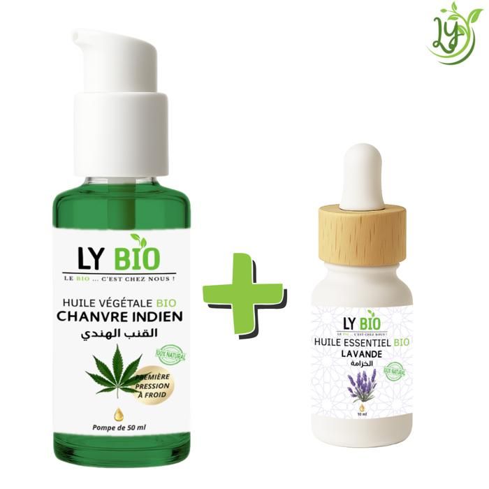 LYBIO PACK HUILE CHANVRE 50ML - POMPE + HUILE ESSENTIEL LAVANDE 10ML