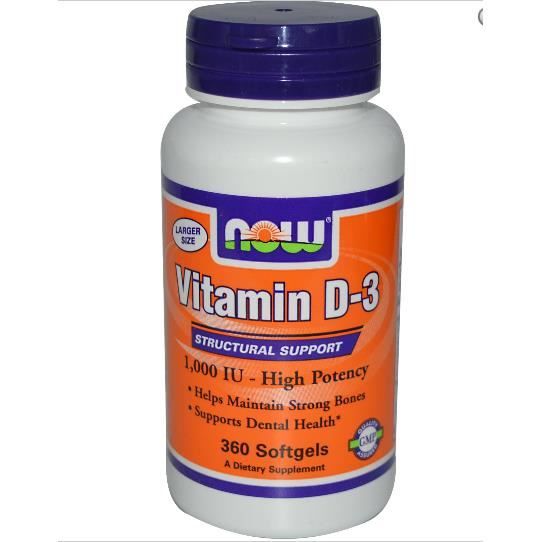 Now Foods, vitamine D3, haute puissance,1000 UI,360 gélules.