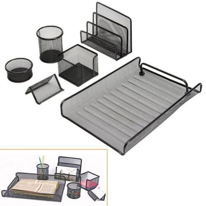 Ensemble Rangements et Organiseurs de Bureau en Métal Noir - 6 PCS