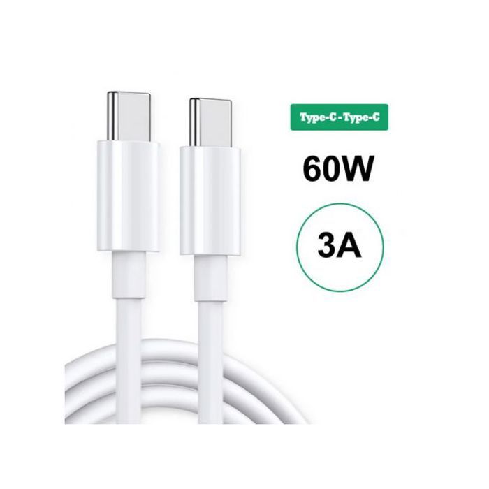 Câble Type-C à Type-C PD 60W compatible avec ipad,mac,android 1m- Blanc