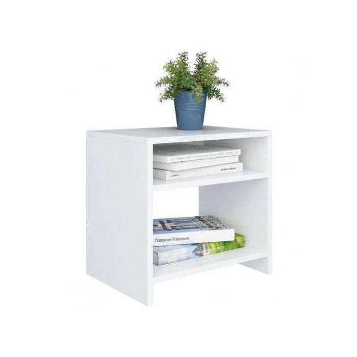Table de chevet - TWINSDECOR - Rectangulaire - MDF blanc - 1 étagère ouverte - Finition blanc doux
