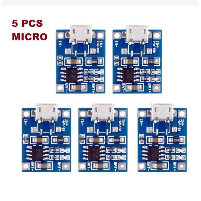 Carte de chargeur de batterie au Lithium ,Micro USB 5V 3A 18650 TP4056,5 pièces