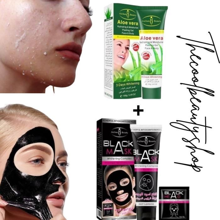 Ensemble de Masque noir pour éliminer les points noirs +  Crème Exfoliante Hydratante et Hydratante Aloe Vera