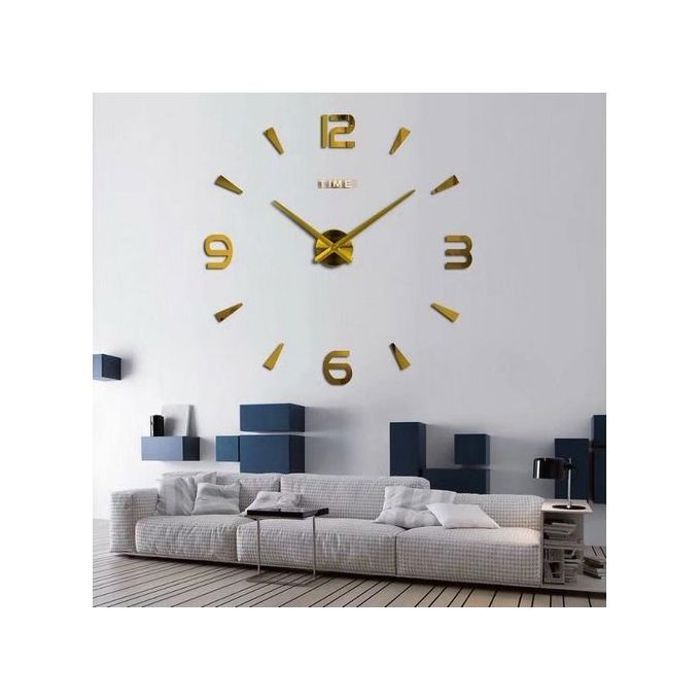 Grande Horloge Murale Autocollante 3D - Dorée