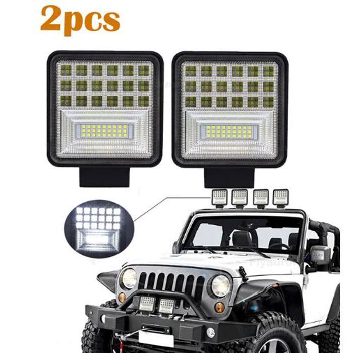 Barre lumineuse LED carrée de travail, 2 pcs projecteur pour camion tout-terrain