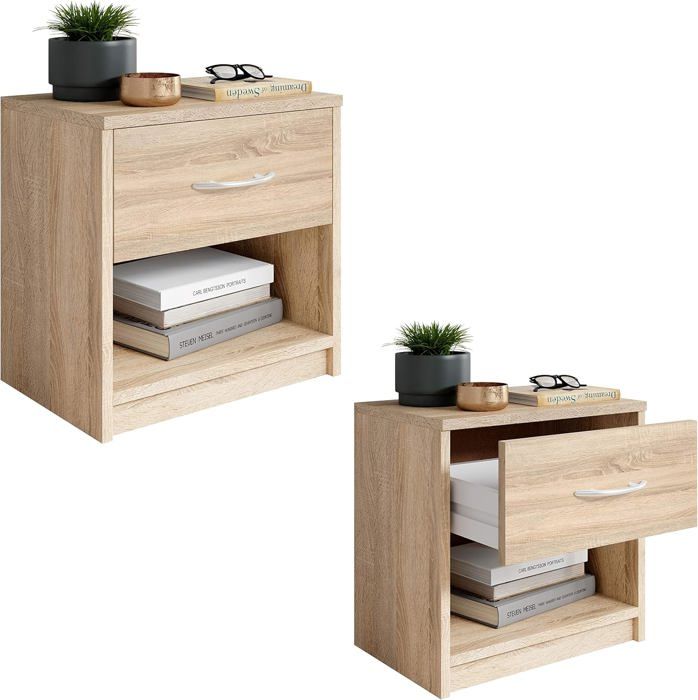 Table de Chevet - MDF - Moderne - 1 Tiroir - Bois Massif - Design Élégant