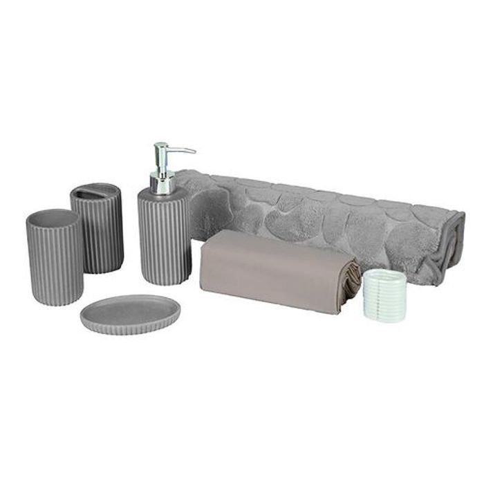 Pack Salle de Bain - Assina - Seya - 6 Accessoires - Céramique - Gris