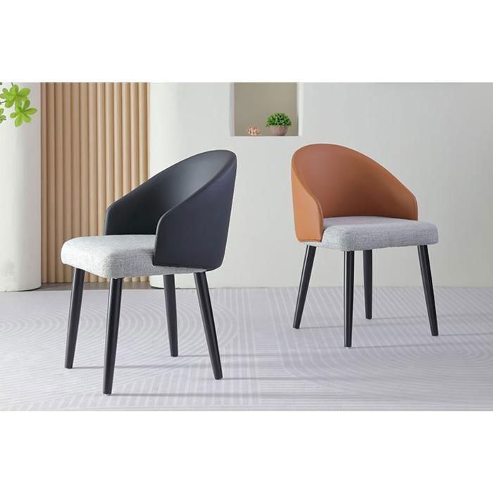 Chaise de luxe - ELY - Similicuir et Tissu - Orange et Gris - Design Contemporain - Confort Exceptionnel
