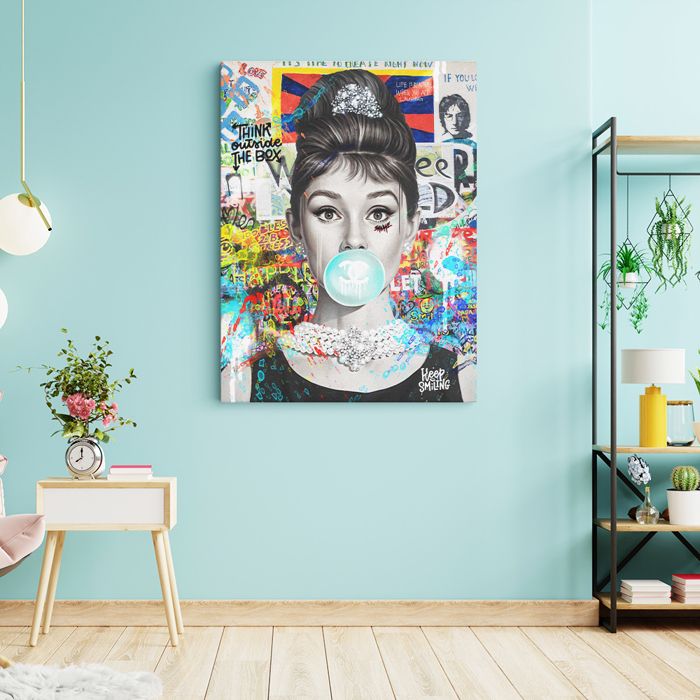 Tableau décoratif - LATMANIDECO - Audrey Hepburn - 50x70cm - Toile haute définition - Bois massif