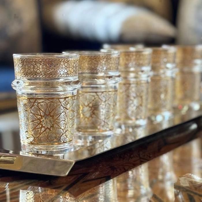 Ensemble de 12 Verres à Thé  1 er choix - Zelig - Cristal - Jaune - Artisanat Marocain - Design Raffiné
