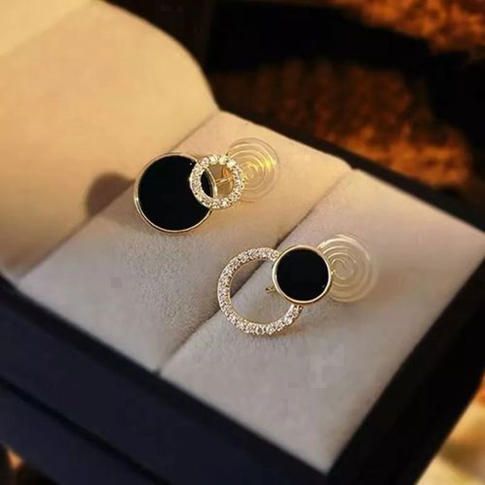 Boucles d'oreilles - Doré - Asymétriques - Rondes - Creuses - Noires pour femmes