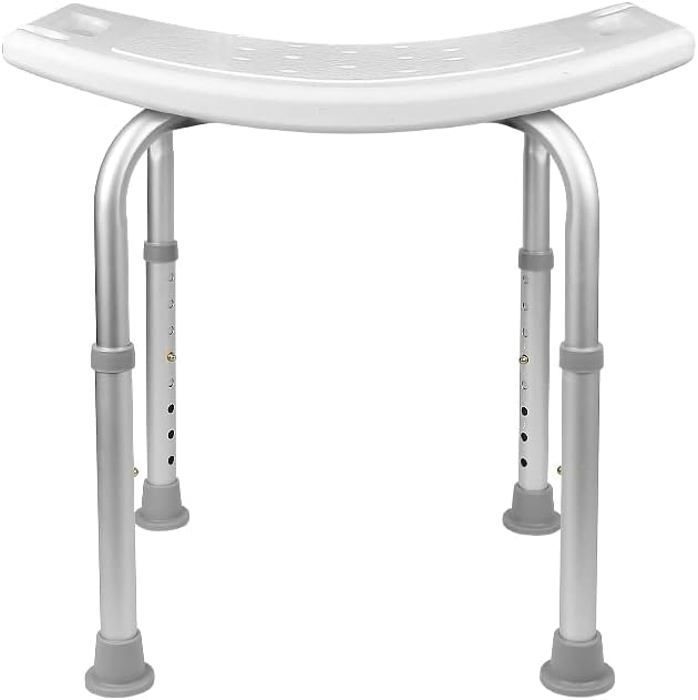 Tabouret de Douche, fabriqué en Aluminium, Hauteur réglable, Tapis antidérapant, Dossier, Accoudoirs, Chaise de Bain, Tabouret Salle
