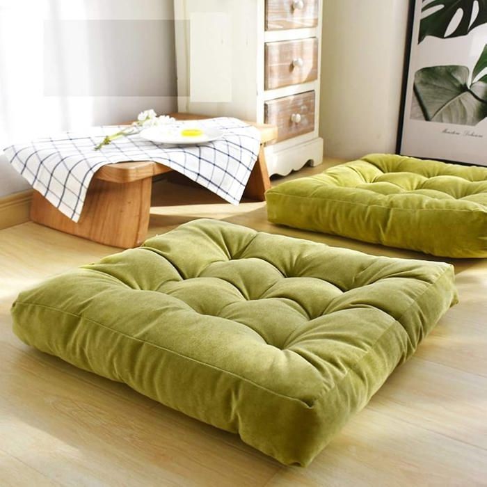 Coussin de sol velours uni 60*60*8cm vert olive