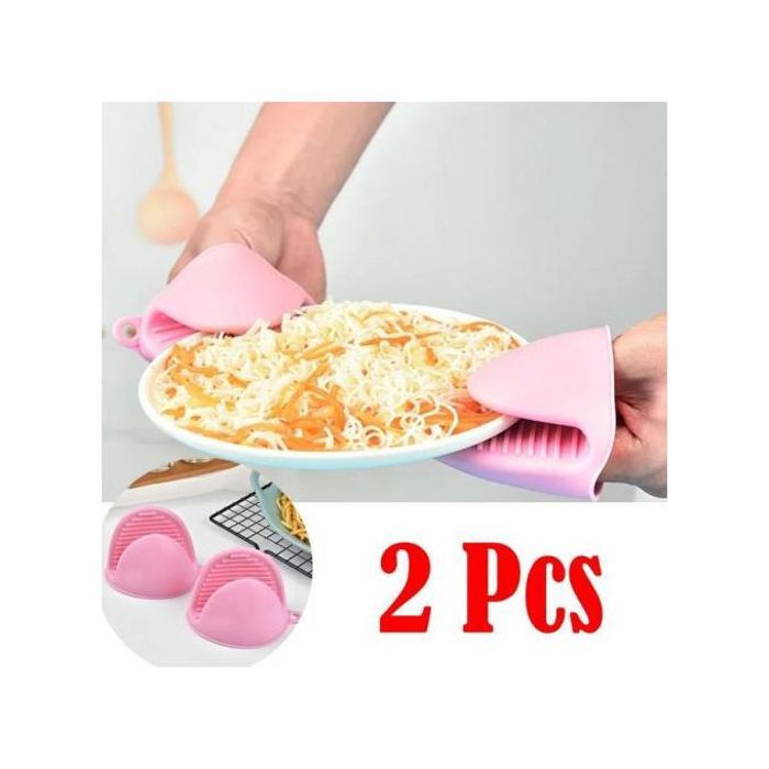 Lot de 2 Gants en Silicone Résistants à la Chaleur - Support de Pot - Rose