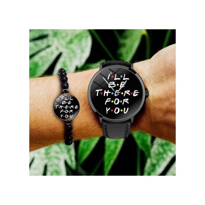 pack Montre à quartz avec Bande en Cuir et bracelet en perles série télévisée Friends