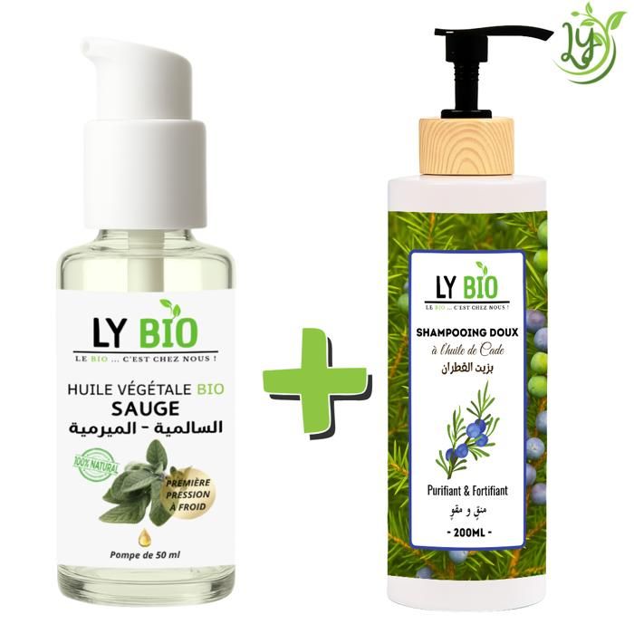 LYBIO PACK HUILE SAUGE 50ML - POMPE + SHAMPOOING A L'HUILE DE CADE 200ML - PURIFIANT & FORTIFIANT