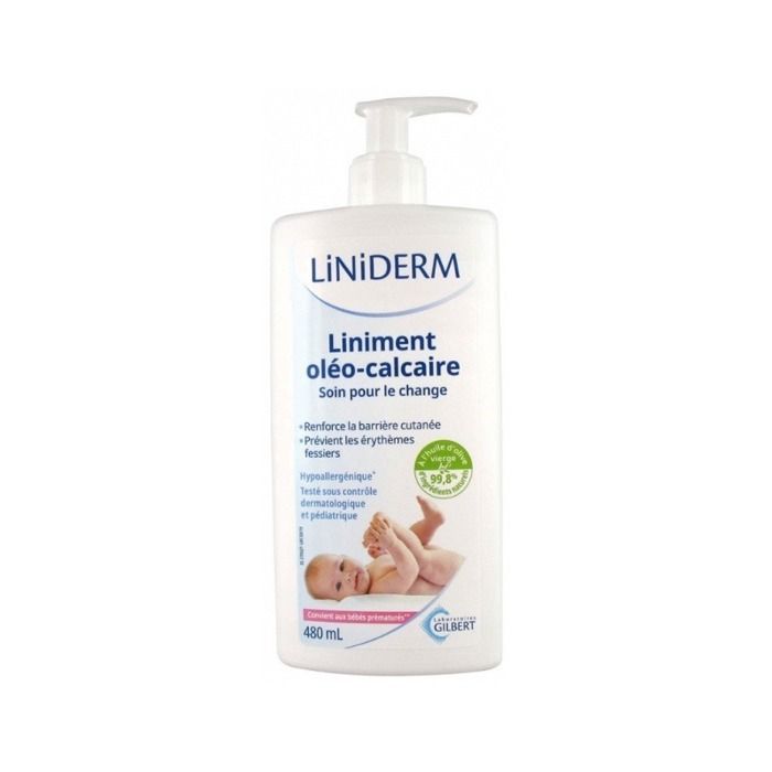 Gilbert Bébé Liniderm Liniment Oléo-Calcaire à l'Huile d'Olive Vierge Flacon Pompe 480ml